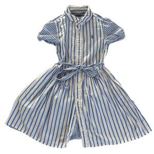 POLO BY RALPH LAUREN Blue & White striped dress w/ puff sleeves & belt Size 5